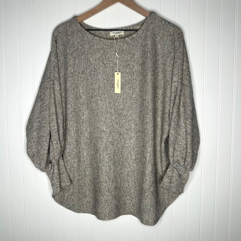 Max Studio London Womens 1X Heather Gray Knit Dolman Sleeve Top NWT